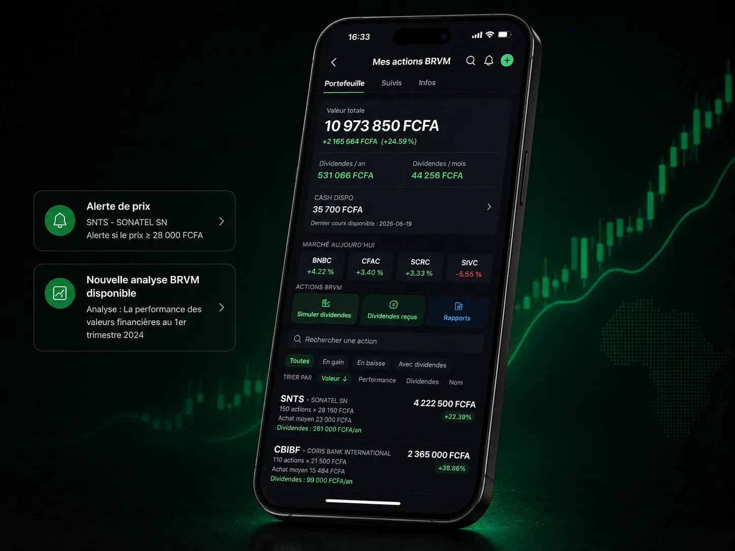 Portefeuille et alertes BRVM dans SEKA Money