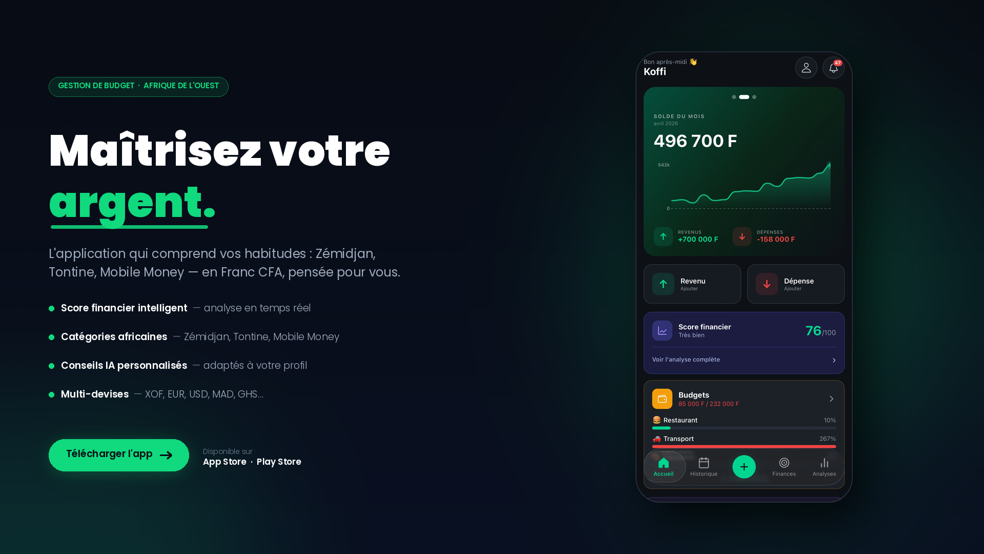 Tableau de bord SEKA Money